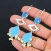 Birthday Gift For Her Natural Aqua Chalcedony Drop/Dangle Earrings 925 Silver