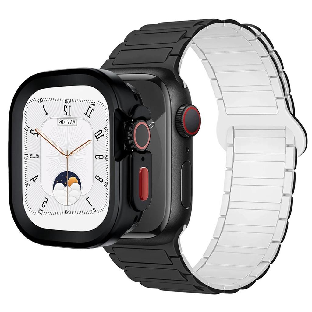 Magnetic Loop+silicone case for Apple Watch 42mm 46mm 44mm 40mm 49mm 45mm 41mm iWatch Series 11 SE 3 Ultra 3 10 9 8 7 6 5 Strap