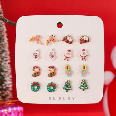 Cute Santa Claus Snowman Stud Earrings for Women Simple Resin Christmas Tree Elk Wreath Earrings Charm Party Jewelry Gifts