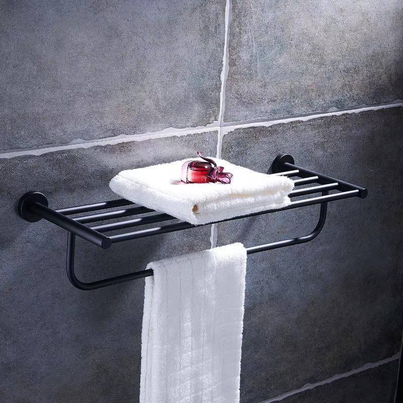 Stainless Steel Bathroom Towel Rack Set with Mirror Shelf & Nail-Free Installation