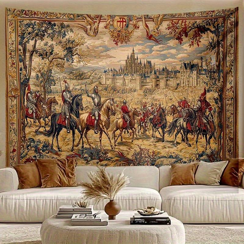 Medieval Knight Castle Tapestry Retro European Classical Palace Style Wall Hanging for Living Room & Homestay Decor 100X70CM