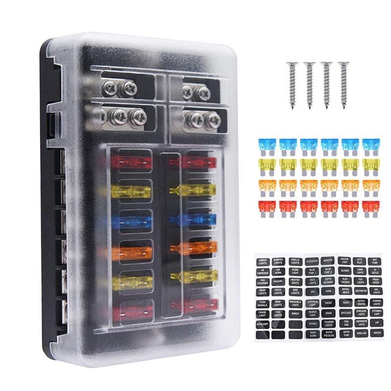 12 Way Fuse Box Holder With Blade Fuse Holder Block & Warning Indicator Car Boat Blade Fuse Box 12V 24V