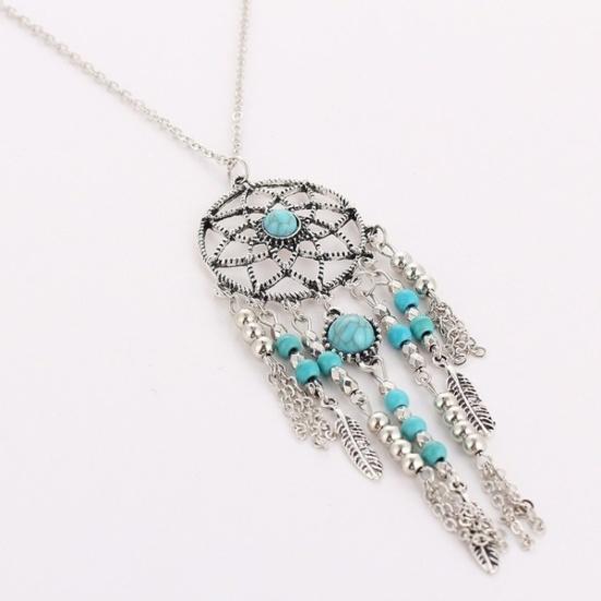 Boho Dreamcatcher Feather Turkis Tassel Chain Charm Halskjede kvinner smykker
