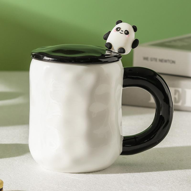 Hochwertige Niedliche Panda Keramiktasse für Mädchen Becher mit Deckel Löffel für Paare mit großem Fassungsvermögen Trinkwasser für den Haushaltsgebrauch