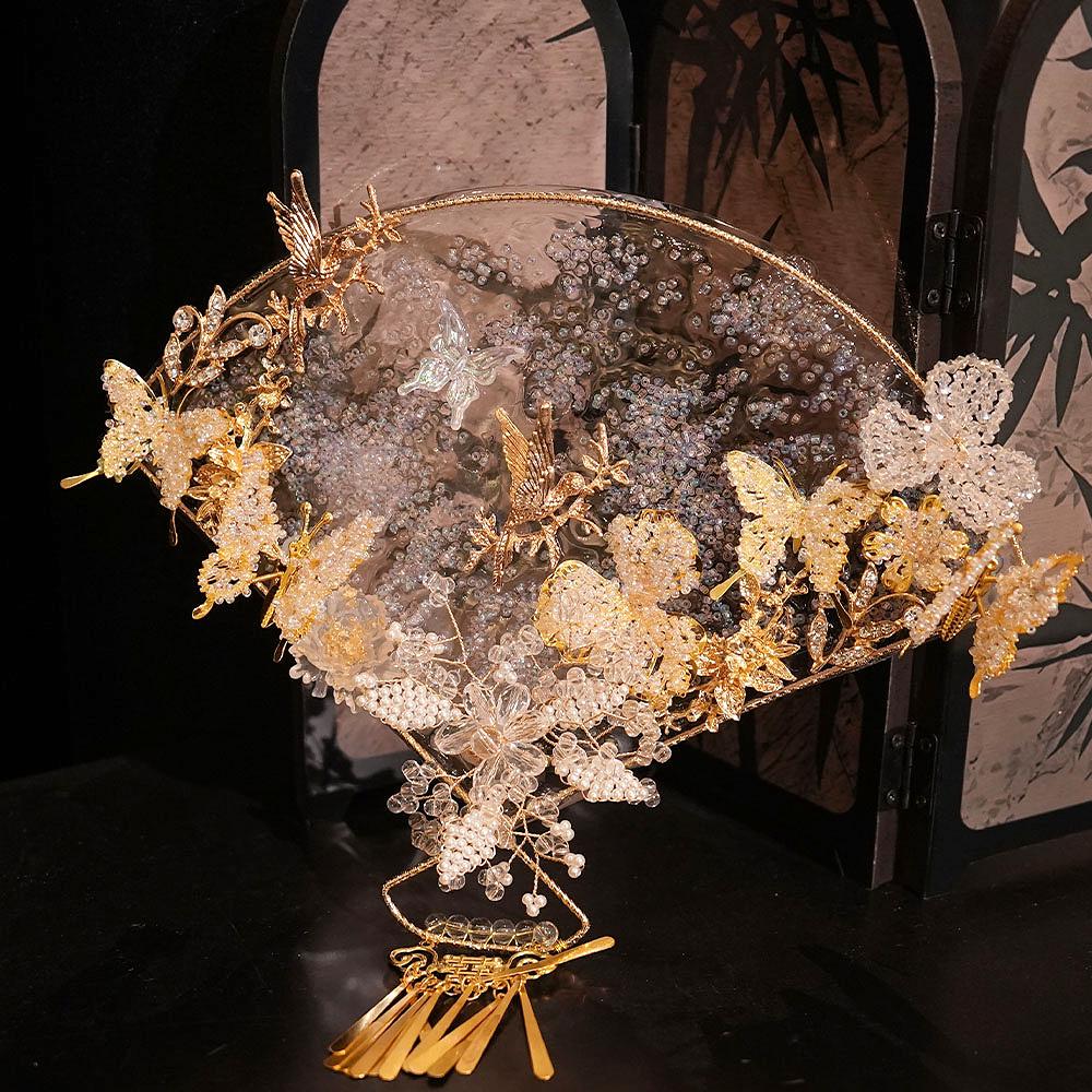 Original Handmade Red Xiuhe Wedding Fan for Bride - Ancient Style Bridal Accessory.