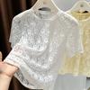 Top Sottogiacca T-shirt da Donna Estiva con Intagli in Pizzo a Maniche Corte