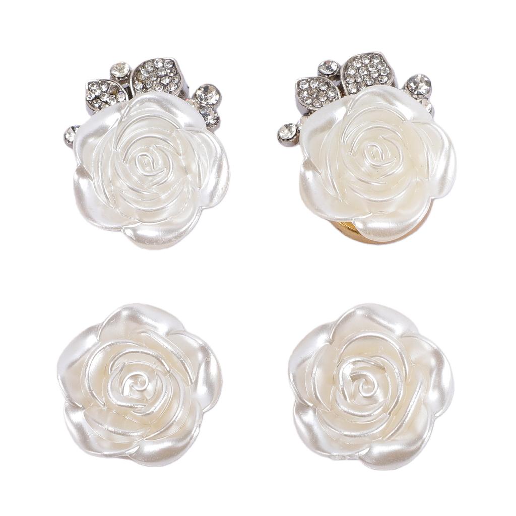 4 Pezzi Copri Bottoni Rosa Bianco Elegante Raffinato Fiore di Strass Staccabile Copri Bottoni per Artigianato Cucito Abbigliamento
