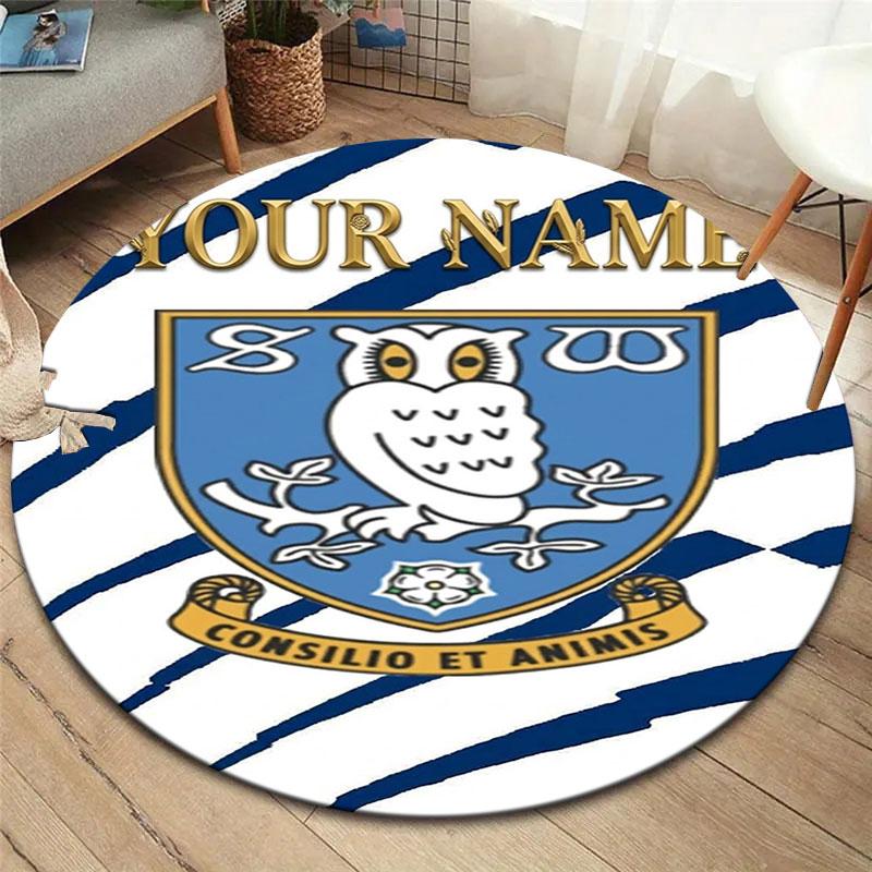 Sheffield Wednesday Football Club Custom Name Round Area Rug,Carpet Rug for Living Room Bedroom Sofa Playroom Decor,Non-slip Floor Mat