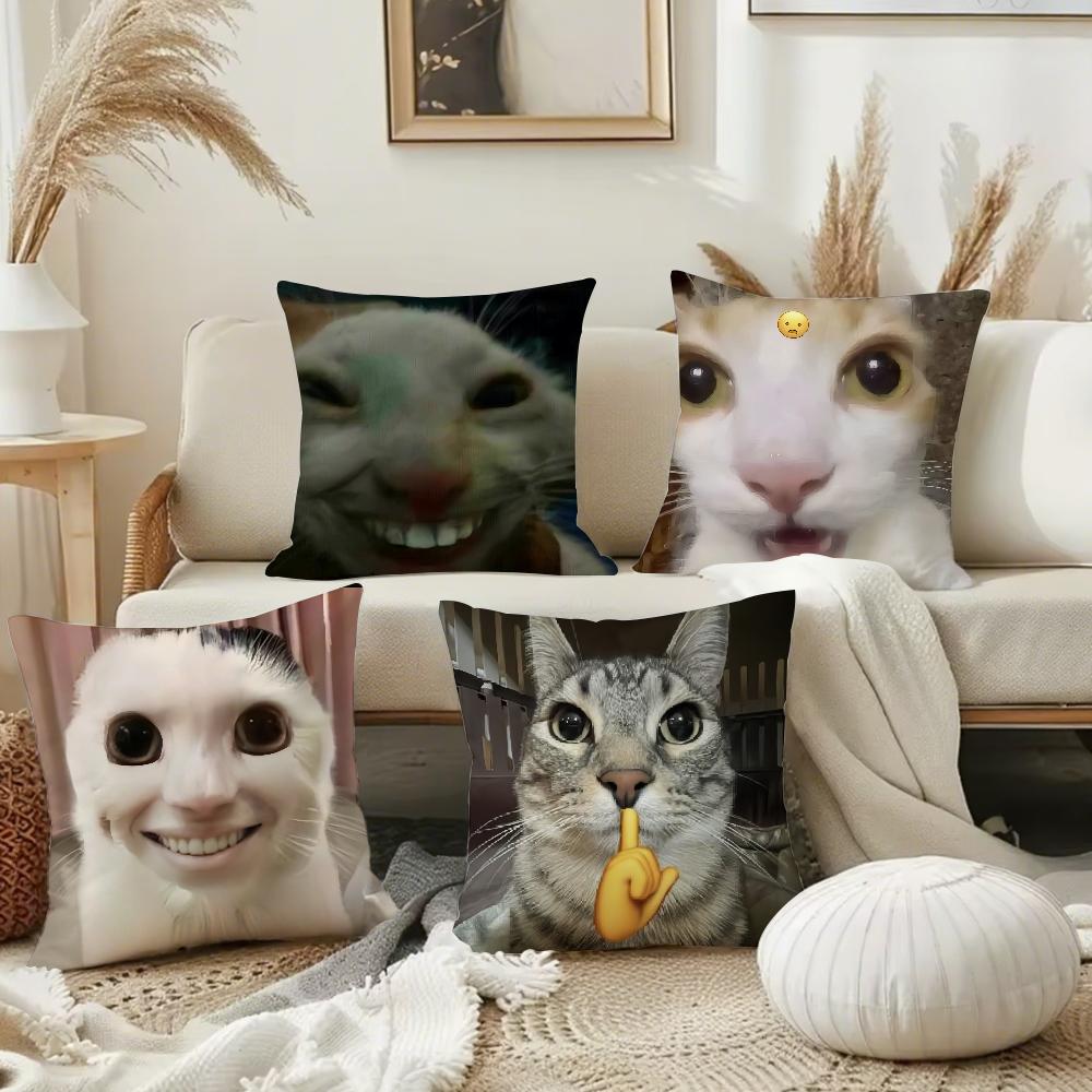 Cat Funny MEME Pillow Case Square Double-Sided Printing Short Plush Sofa Cushion Cover Bedroom Bedside Pillow