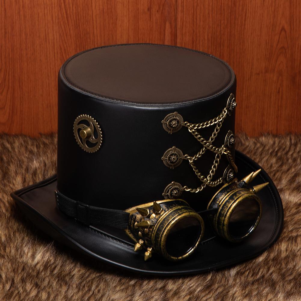 Halloween Steampunk Industrial Vintage Pu Gentleman'S Top Hat Festival Party Cosplay Stage Show
