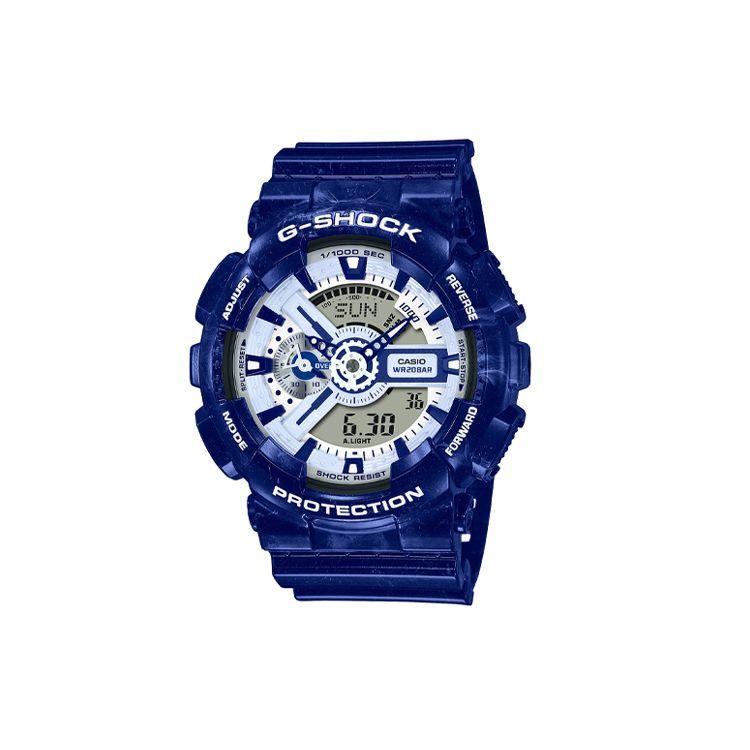 Casio Quartz Watch With Hourly Chime Resin Strap Unisex Watches Blue GA-110BWP-2A Blue Watch Case