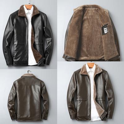New Winter Men Warm Leather Jacket Man Jacket with Side Pockets Windproof Plush Lining Motorcycle Biker  Leather Coats Outerwear