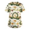 Women's V-Neck Short Sleeve Scrub Top with Pockets Christmas Print Caregiver Uniform Work Shirt