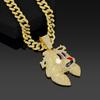 Trendy Iced Cartoon Rabbit Elf Pendant Alloy Gold Cuban Link Chain Unisex Hip Hop Crystal Rhinestone Rappers Enamel Design