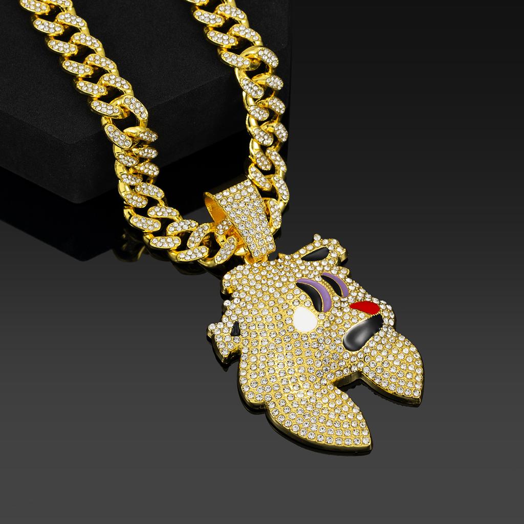 Trendy Iced Cartoon Rabbit Elf Pendant Alloy Gold Cuban Link Chain Unisex Hip Hop Crystal Rhinestone Rappers Enamel Design