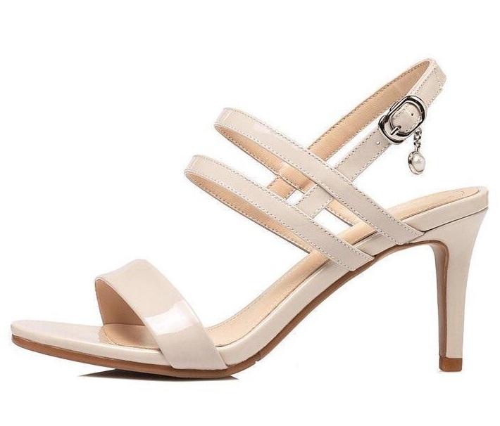 Fashion FHANCHU 2025 Women High Heeled Sandals,Summer Shoes,Ankle Buckle Strap,Outside Wear,Open Toe,35-40,Black,White,Blue,Dropship