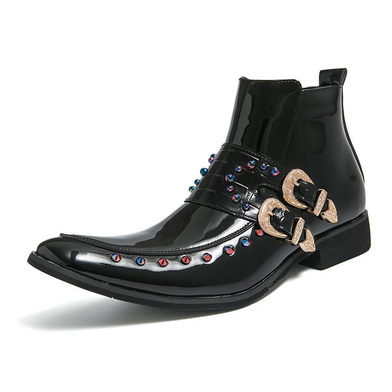 

2025 new large size Chelsea gold enchantress boots men s British square head bright leather shoes 37 чёрный