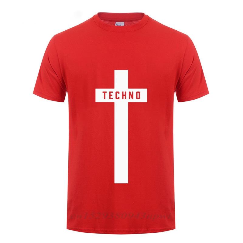 TECHNO CROSS PRINTED T SHIRT MEN Male Short Sleeve Crewneck Cotton TShirt Man Clothing Trend Casual Slim Fit Summer Tops Tees