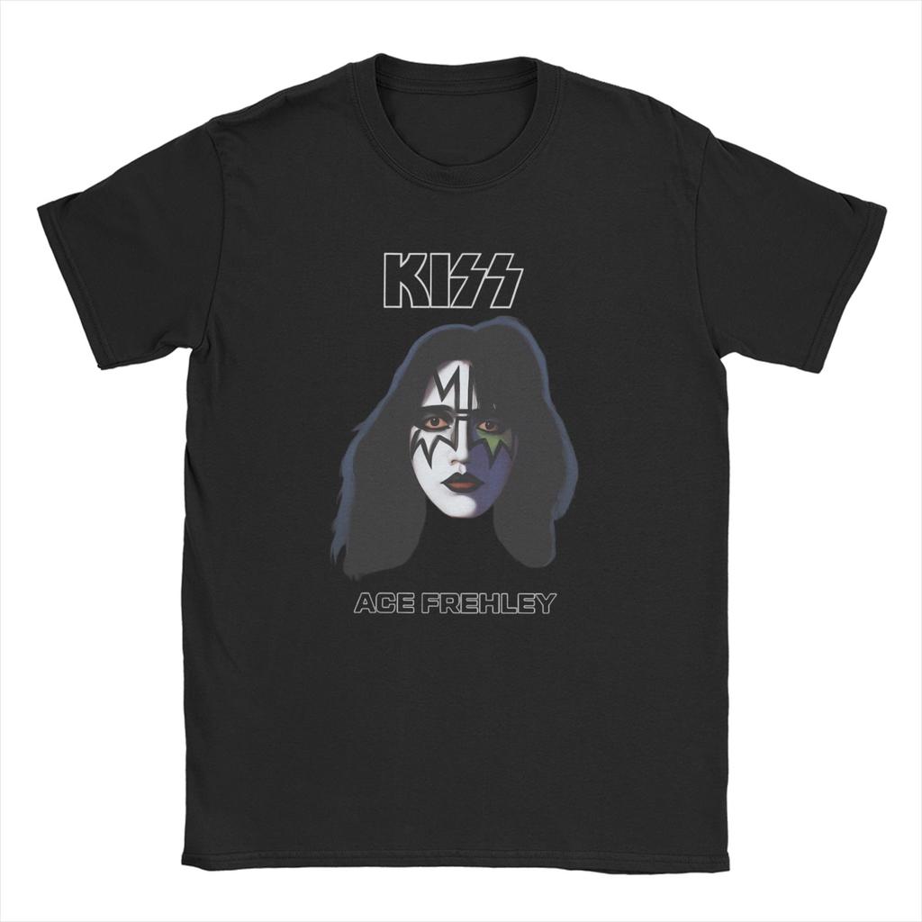 Vintage Ace Frehley Spaceman Kiss Band T-Shirt Men Crewneck 100% Cotton T Shirt Short Sleeve Tee Shirt Plus Size Clothing