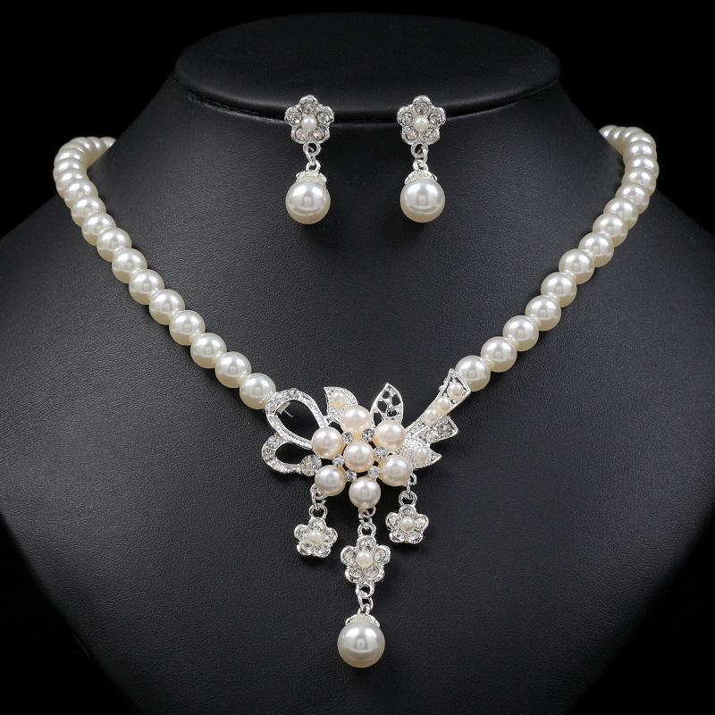 3pcs/set Elegant Pendant Necklace Earrings Set Fashion Imitation Pearl Accessories For Women's Party Festivals Wear Perfect Gift