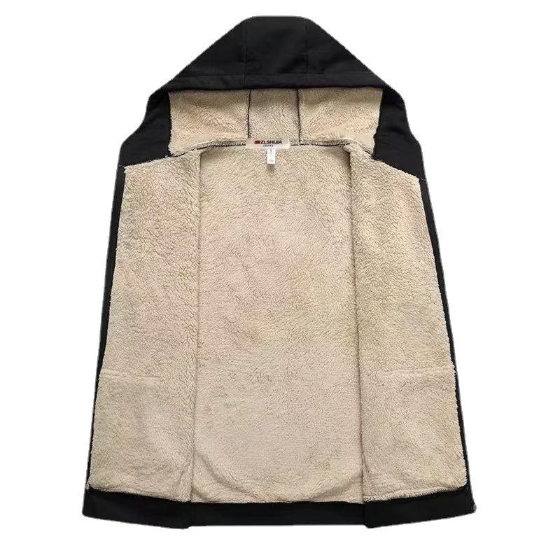 Cárdigan de Invierno Grueso y Felpudo para Hombre: Sudadera cálida de piel de cordero y chaqueta deportiva de corte holgado con top de cremallera y pantalones de traje