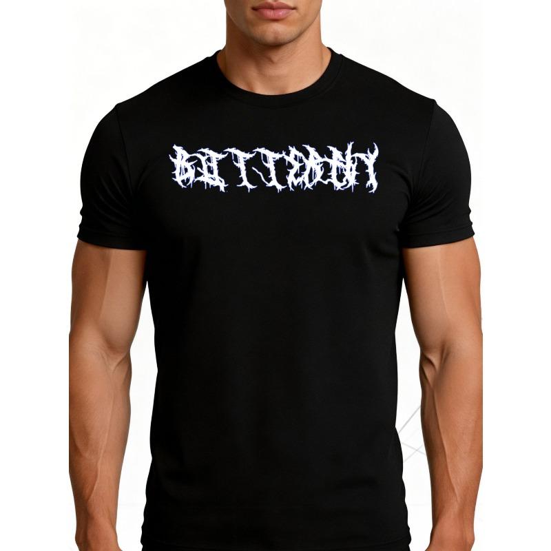 

European sizes Men s Gothic T-Shirt - Breathable Soft Lightweight Retro Funny & Gothic Lettering Design, Round Neck Short Sleeve Casual Top S чёрный