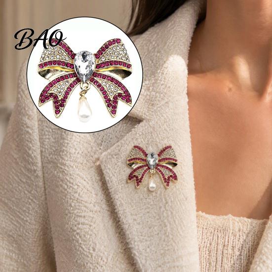 Wedding Party Brooch Retro Rhinestone Bow Brooch, Bowknot Pin with Waterdrop Faux Pearl, Dainty Women Jewelry Accessories for Daily Wear Vintage Style