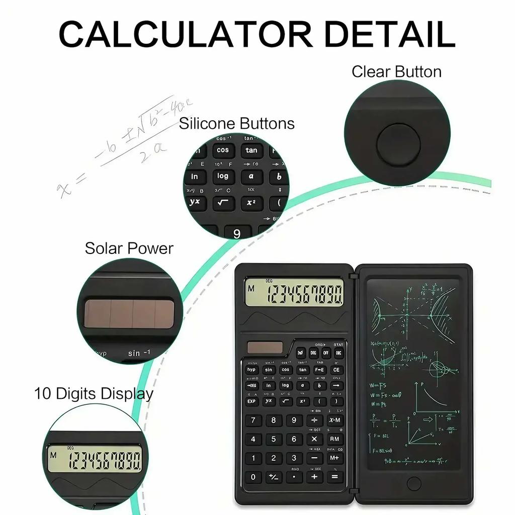 Smart Folding Portable Scientific Calculator with Solar Charging and Handwriting Pad One Touch Zero Function