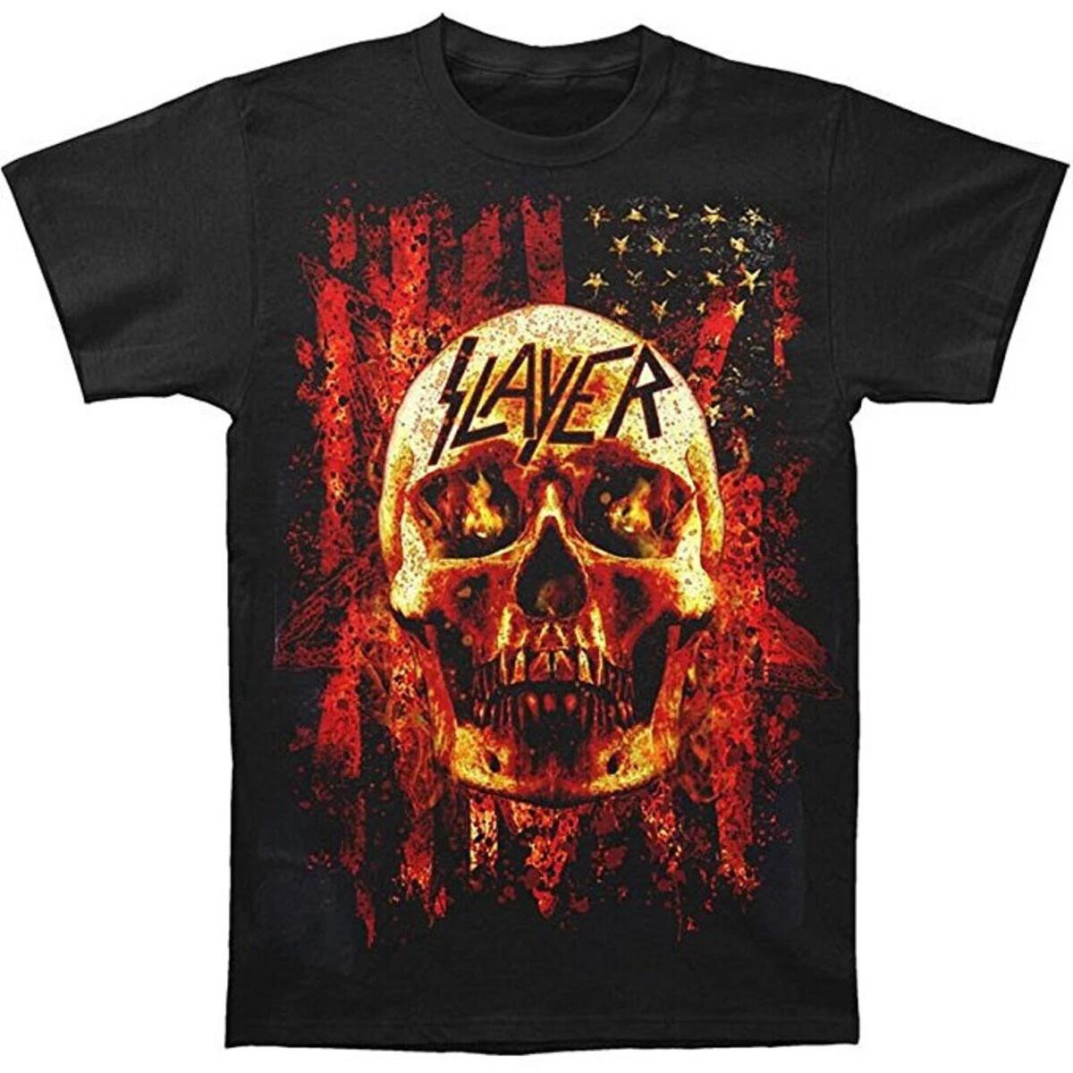 SLAYER cd lgo US AMERICAN FLAG SKULL FLAMES Official SHIRT SMALL New OOP reign S