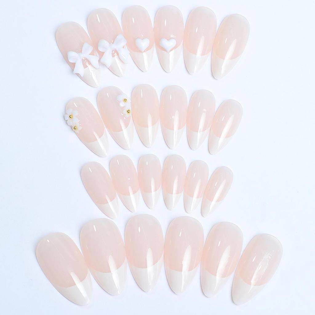 European & American Valentine's Almond Shape False Nails - Bow Design
