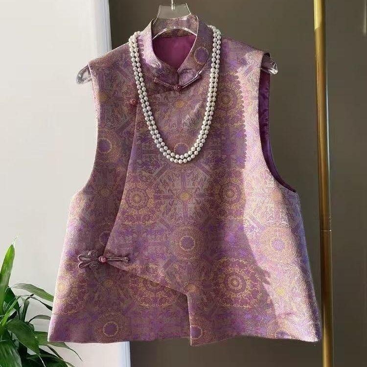 Spring women's models 2025 new models this year popular diagonal placket purple Octopus vest