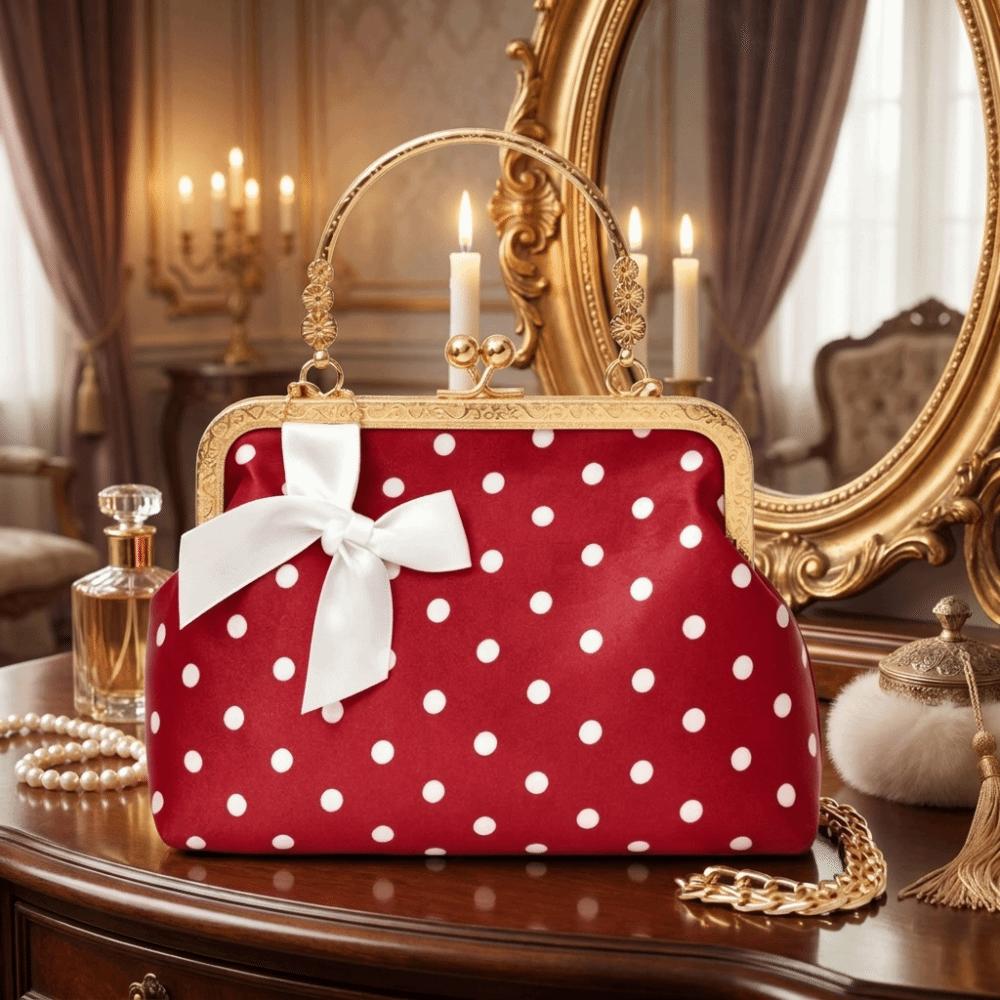 Sac à Bandoulière à Fermoir Baiser à Pois Poignée Métallique Sac de Soirée Fermoir-Top Sac à Main Femmes