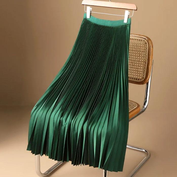 Women's Elegant Pleated Skirt,New Drape A-Line Midi Skirt,Large Flowy Swing