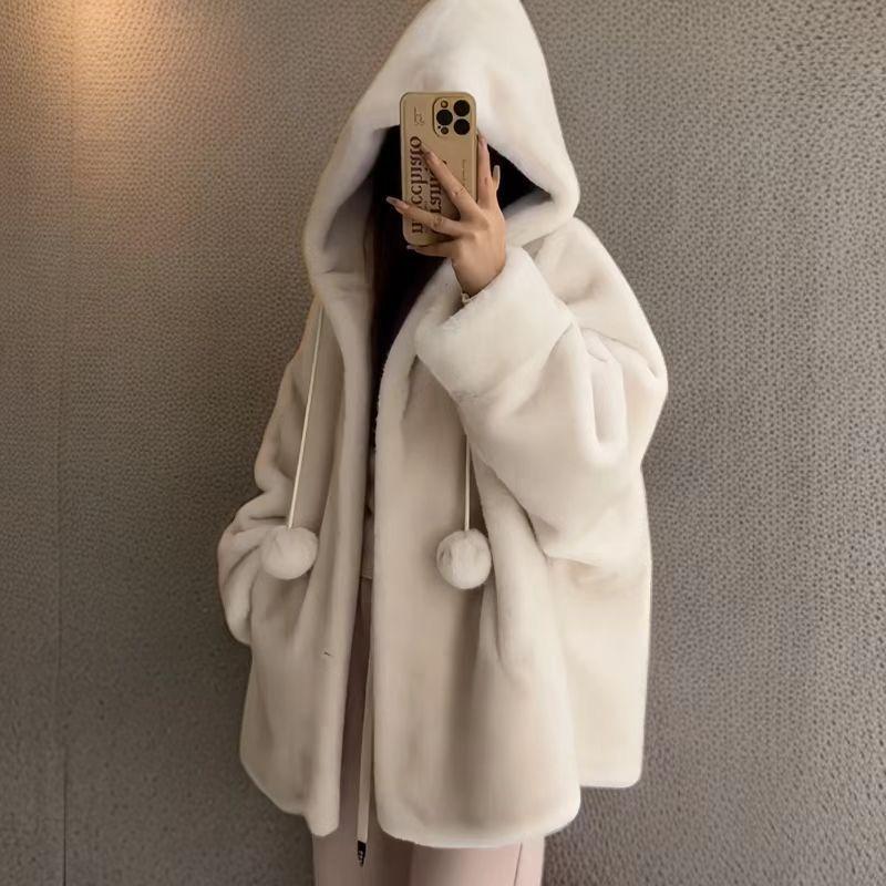 2024 Witch Hooded Long Shearling Mink Fur Halloween Coat