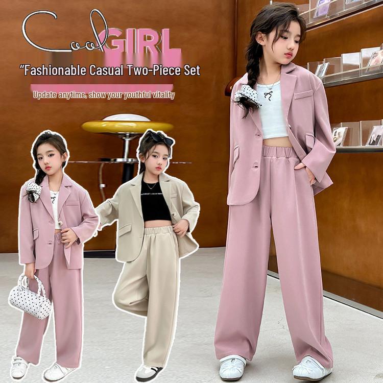 Girls' 2025 Spring Suit Set: Loose Fit Jacket & Long Pants