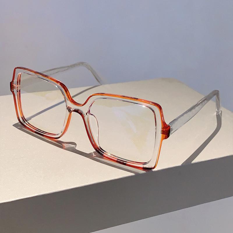Large Square Frame Anti-Blue Light Glasses Clear Lens Glasses Color Block Fashion Decorative Glasses Computer Spectacles for Women Men