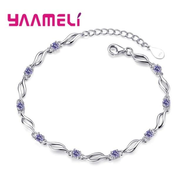 

Новые фиолетовые белые циркониевые помолвочные украшения для женщин женские 925 пробы серебряные звенья цепи браслеты изящный дизайн фиолетовый