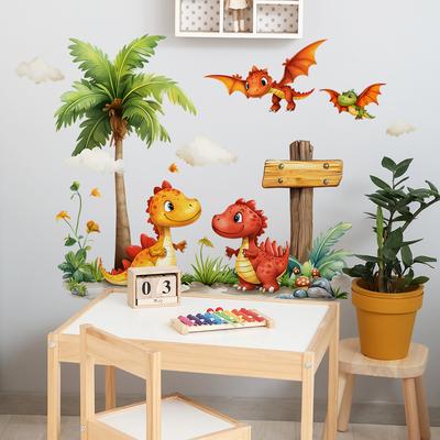 2 Stück Cartoon Kleiner Dinosaurier Kinderzimmer Kindergarten Hintergrundwand Verschönerungsdekoration Wandaufkleber
