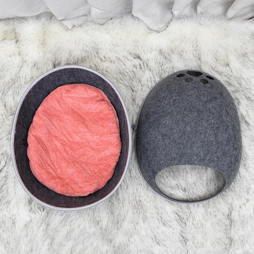 

Semi Enclosed Felt Cat Nest Detachable Breathable Eggshell Pet House for Cats gotas mascotas Home Autumn Spring Puppy Cat Beds 47x38x26cm темно серый