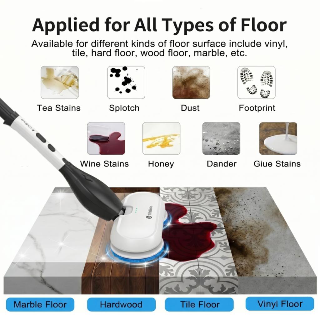 Portable Electric Spin Scrubber Cordless Power Scrubber for Hard Floors Tile and Grout Cleaning with 60 Mins Runtime