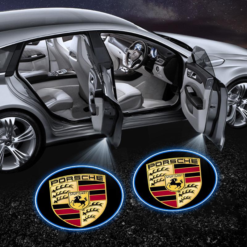 2 stk/sett Bildøremblemlys LED Velkomstlampe Trådløs Laserprojektor For Porsche Cayenne Macan 911 Gt3 918 928 944 968 Boxster Panamera