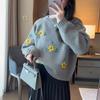 Autumn Winter O Neck Vintage Embroidery Loose Casual Knitting Top Women All-match Bottomed Pullover Sweater
