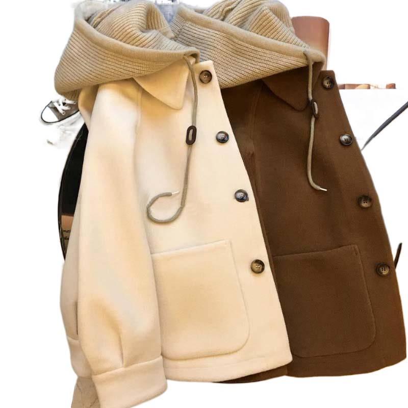 Plus Size Women's Hooded Knitted Two-Piece Style Cardigan - Autumn/Winter Woolen Coat