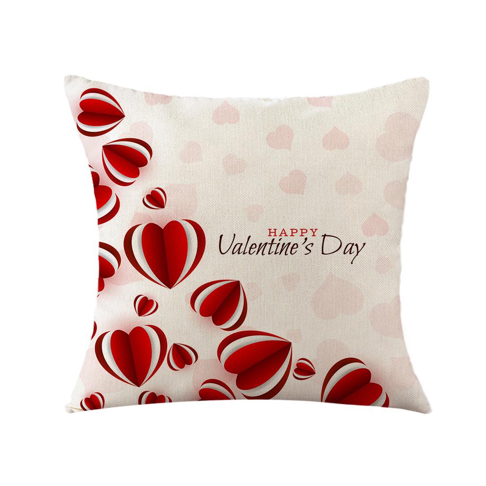 Valentine's Day Cushion Linen Printed Square Pillow Cover Sofa Cushion Plaid Love Cushion Cover