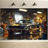 1 Piece of Retro Garage Car, Classic Sports Car Industrial Style Background Fabric, Personalized Room Wall Stunning Design
