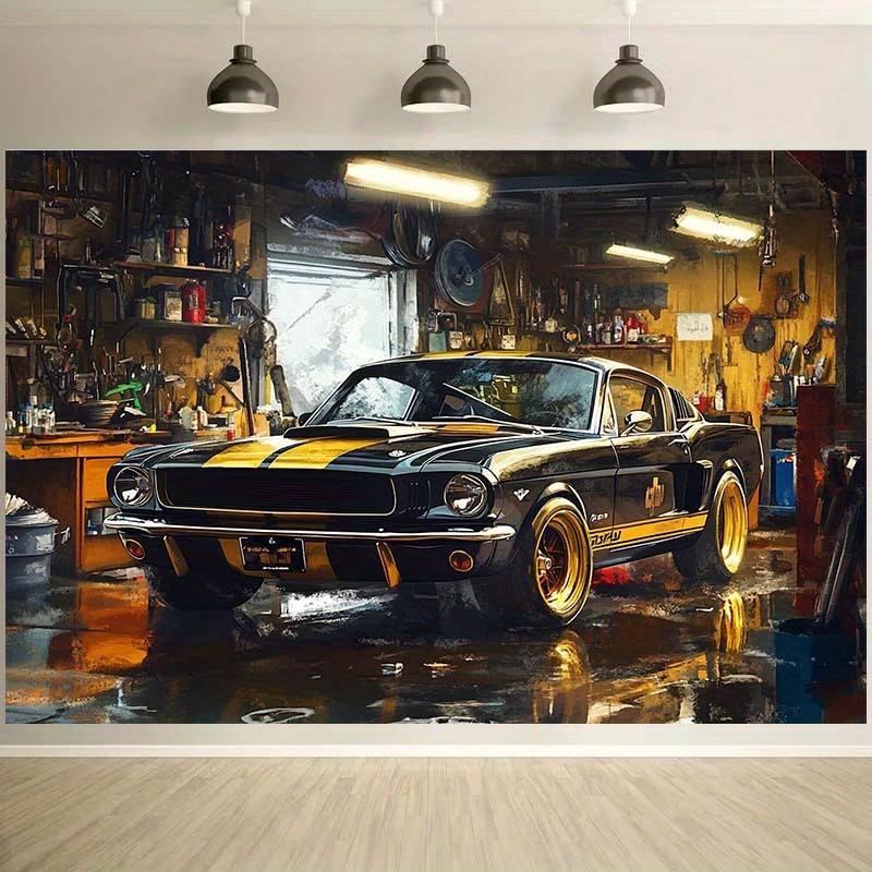 1 Piece of Retro Garage Car, Classic Sports Car Industrial Style Background Fabric, Personalized Room Wall Stunning Design
