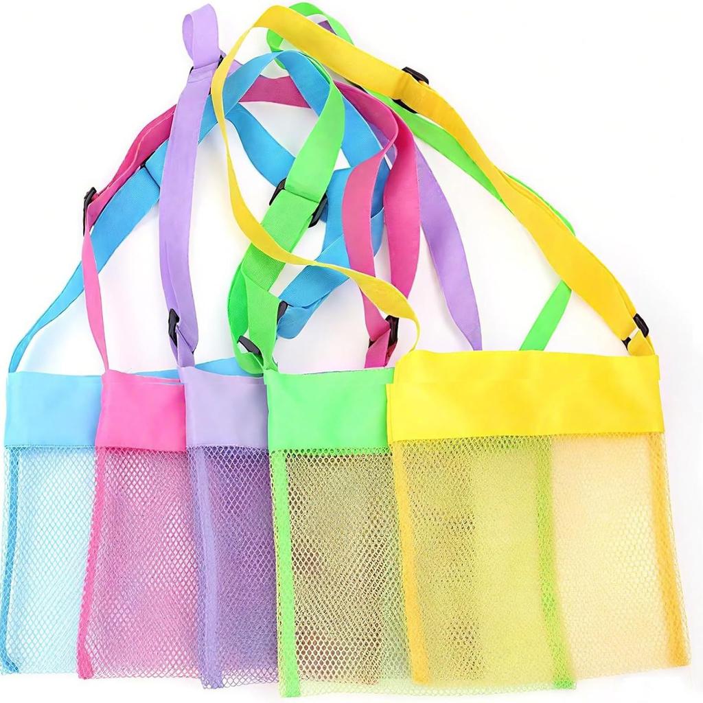 Mesh Beach Toy Storage Bag for Kids Large Capacity Sand Tool Organizer Net Pouch for Seaside Vacation KTB