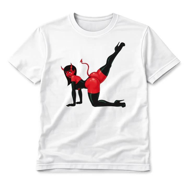 Sexy Devil Girl Graphic T Shirt Pin Up Demon Goth Streetwear Unisex Tee L