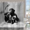 Funny Monkey Printed Shower Curtain Chimpanzee Singing In Bathtub For Bathroom Decor