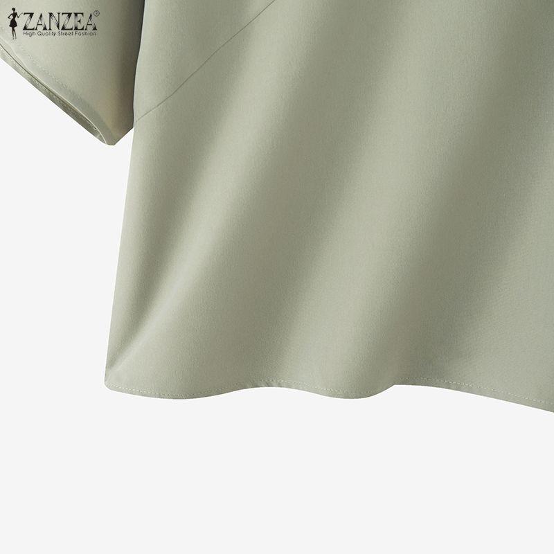 ZANZEA Women Casual Turtleneck Summer Loose Half Sleeve Blouse